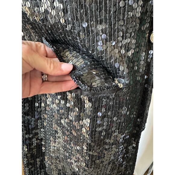 American Vtg Black Silk Sequined Formal Occasion one button Blazer coat medium - Picture 15 of 17